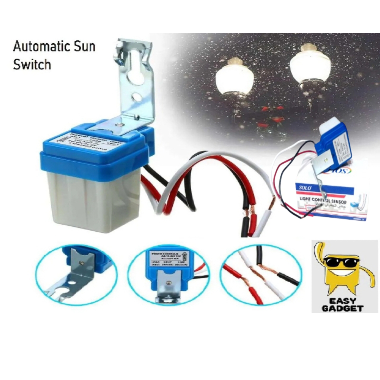 Solo Automatic Outdoor Light Sensor Switch 220V 10A – Photocell Sun Light ON/OFF Dusk to Dawn Switch | Street & Garden Light Control Sensor